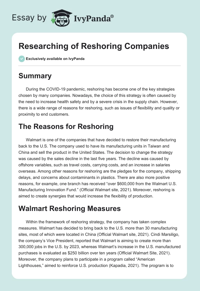 Researching of Reshoring Companies. Page 1