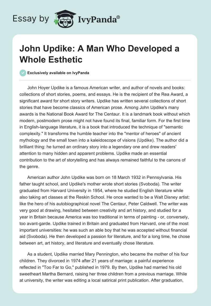 John Updike: A Man Who Developed a Whole Esthetic. Page 1