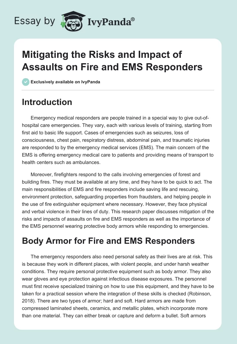 Mitigating the Risks and Impact of Assaults on Fire and EMS Responders. Page 1