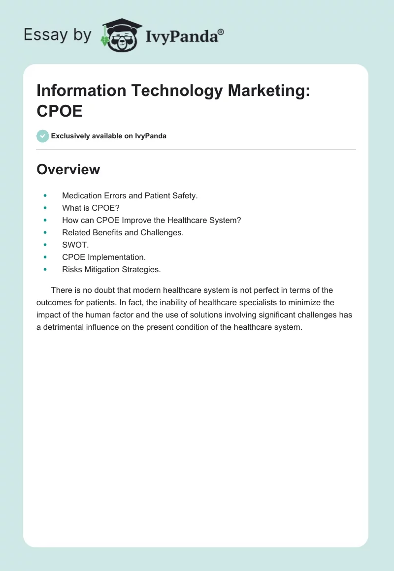 Information Technology Marketing: CPOE. Page 1