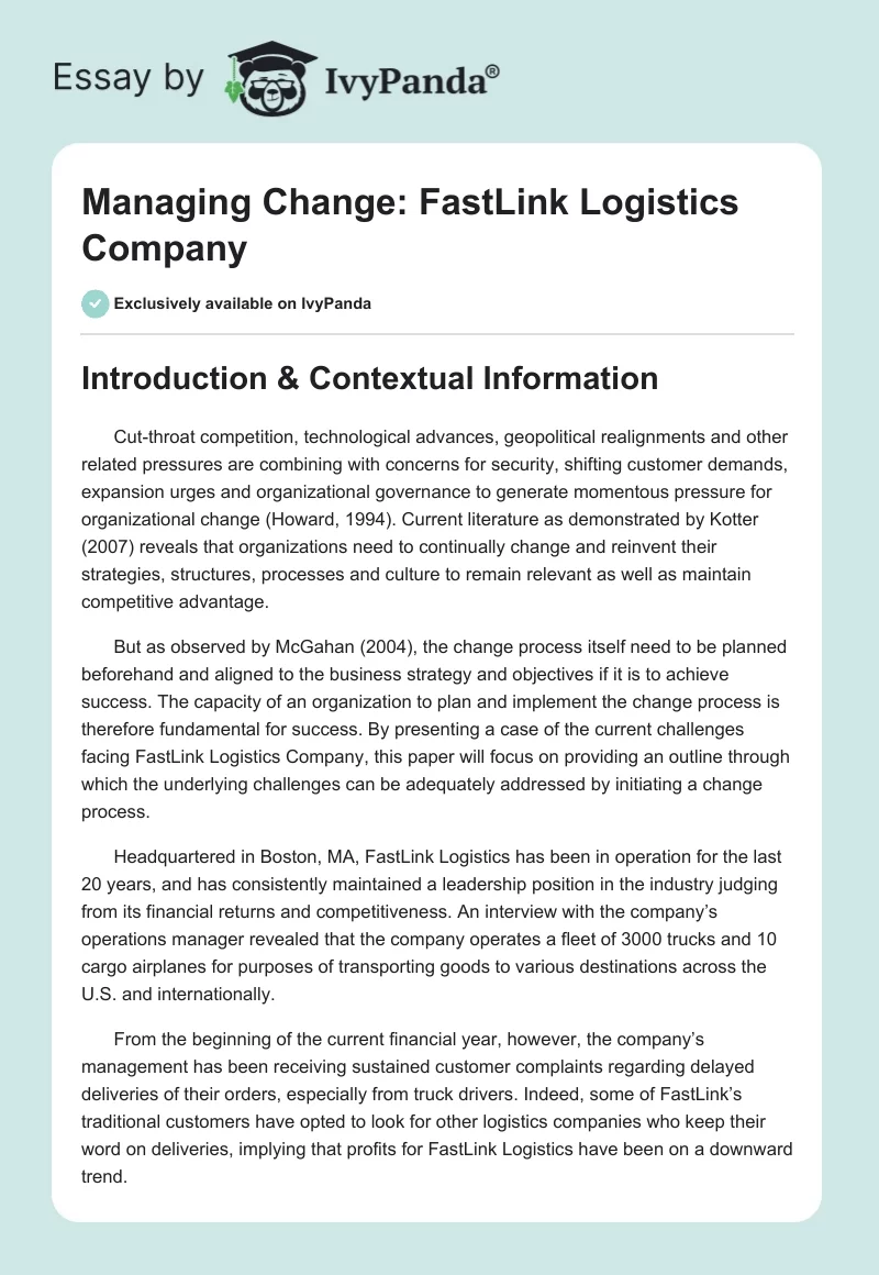 Managing Change: FastLink Logistics Company. Page 1
