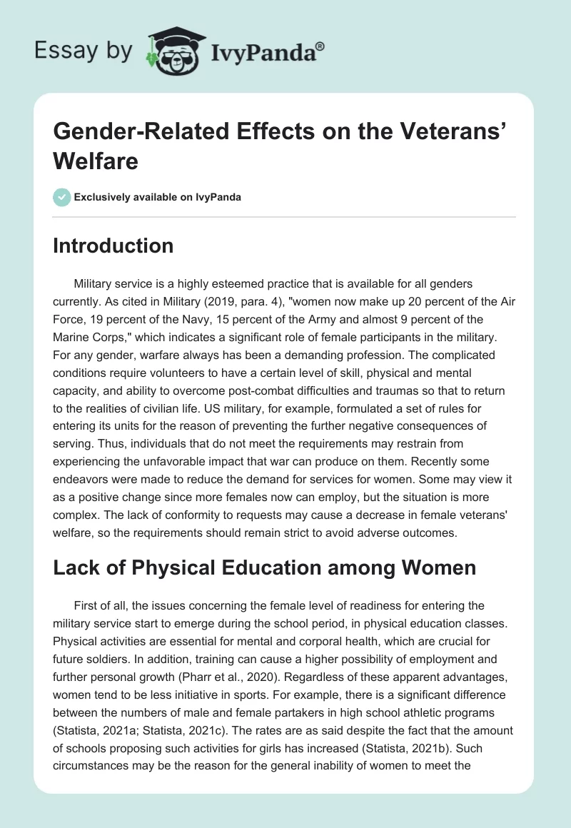 Gender-Related Effects on the Veterans’ Welfare. Page 1