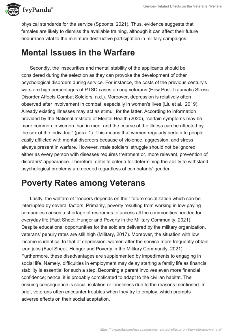 Gender-Related Effects on the Veterans’ Welfare. Page 2