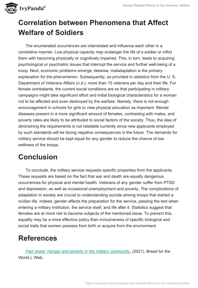 Gender-Related Effects on the Veterans’ Welfare. Page 3