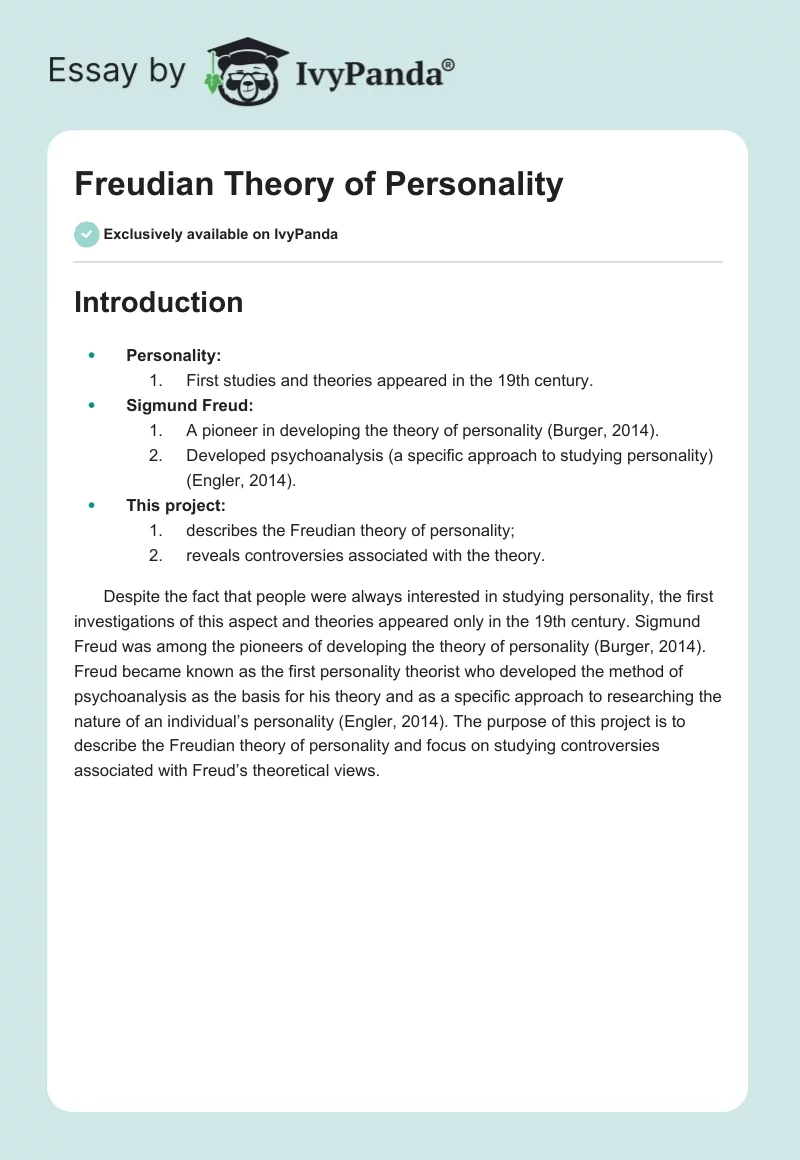 Freudian Theory of Personality. Page 1