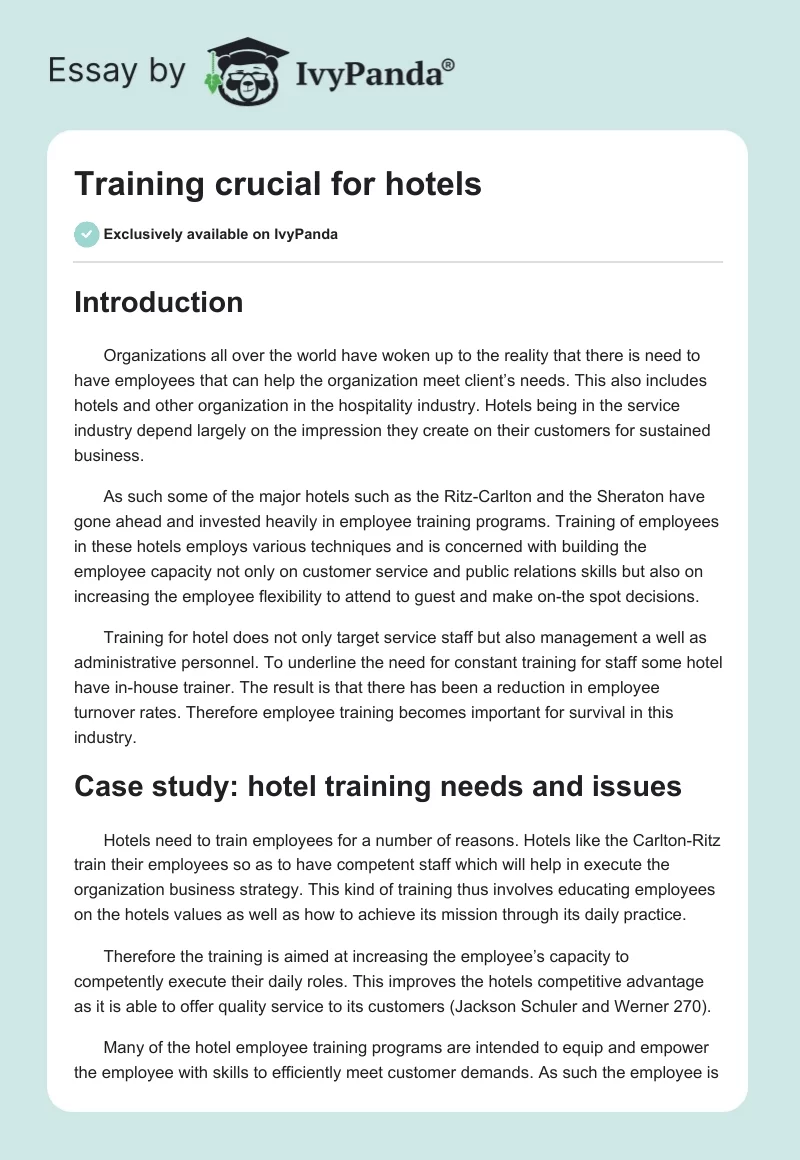 Training crucial for hotels. Page 1