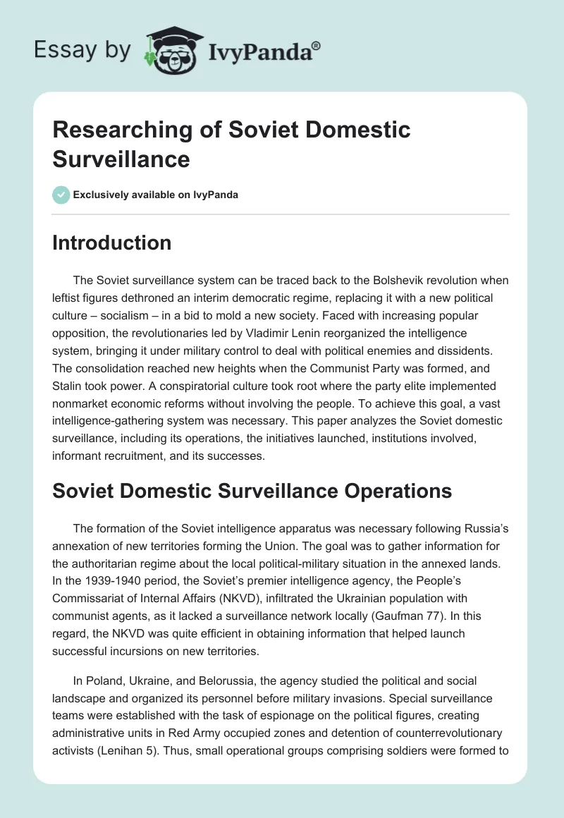 Researching of Soviet Domestic Surveillance. Page 1