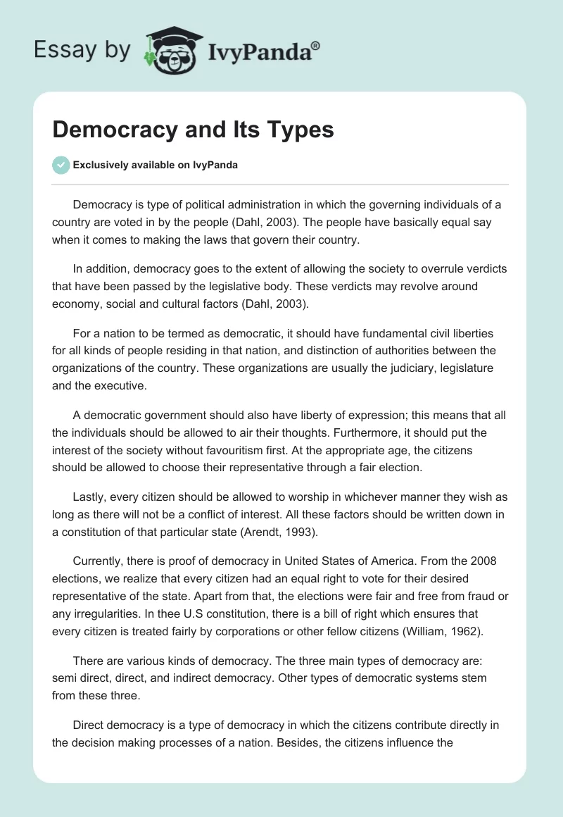 Democracy and Its Types. Page 1