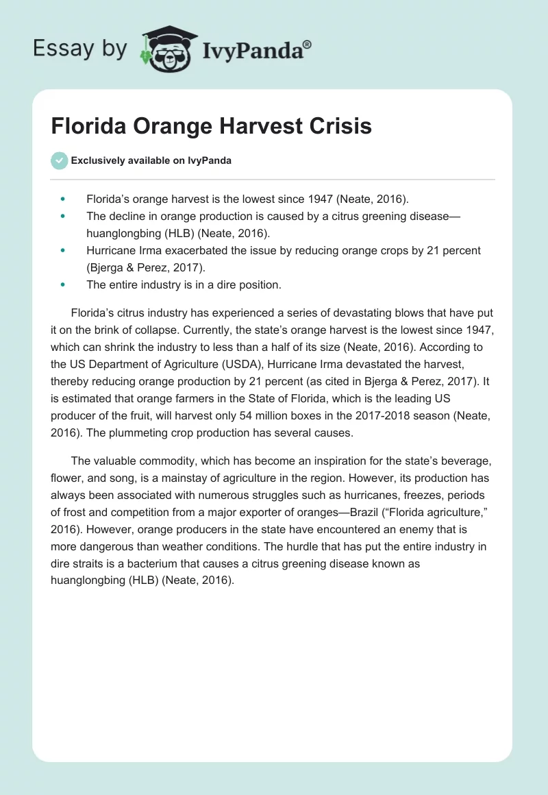 Florida Orange Harvest Crisis. Page 1