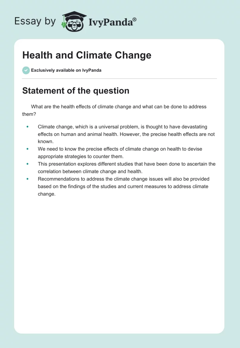 Health and Climate Change. Page 1