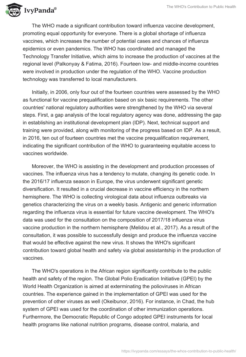 The WHO's Contribution to Public Health. Page 2