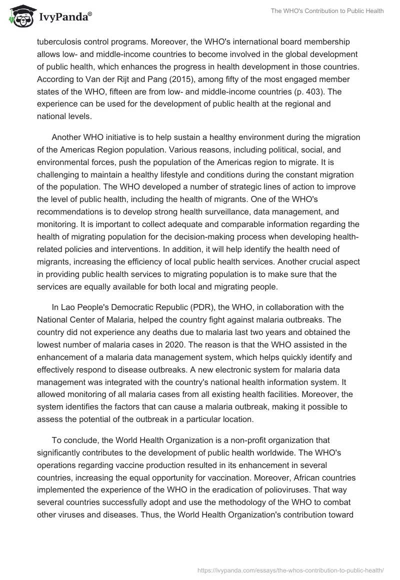 The WHO's Contribution to Public Health. Page 3