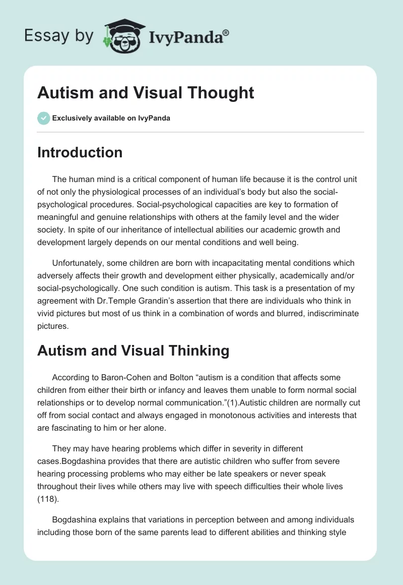 Autism and Visual Thought. Page 1