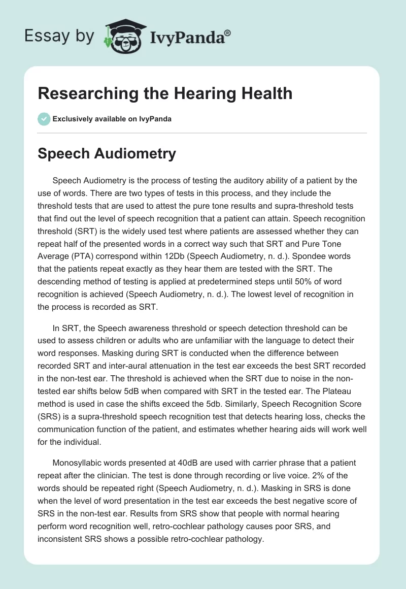 Researching the Hearing Health. Page 1