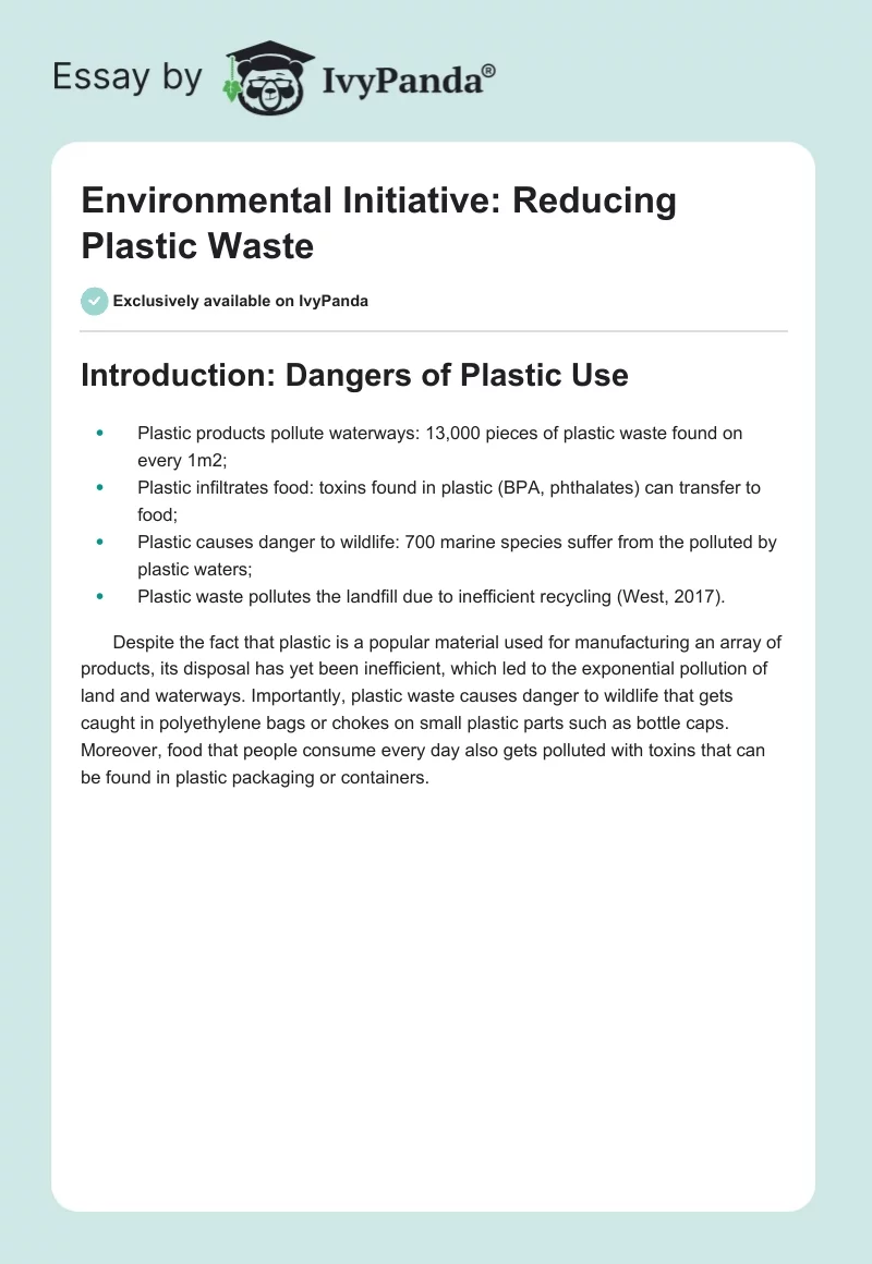 Environmental Initiative: Reducing Plastic Waste. Page 1