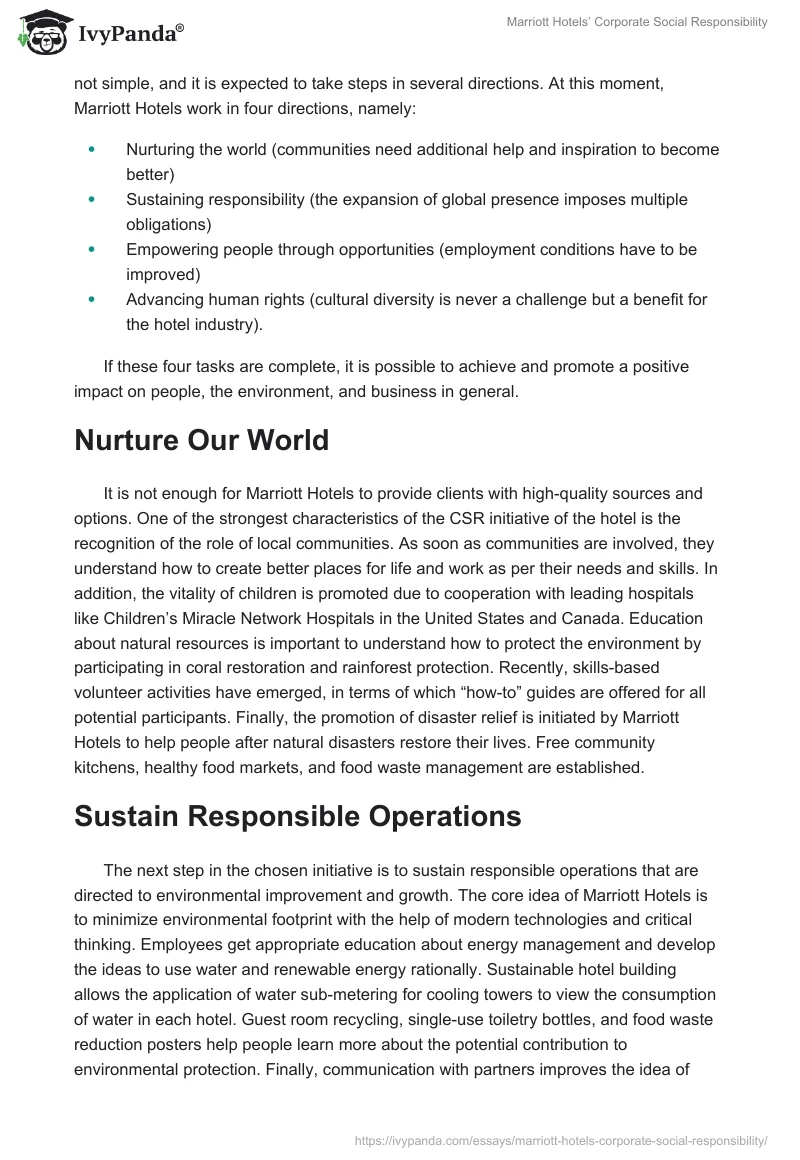 Marriott Hotels’ Corporate Social Responsibility. Page 2