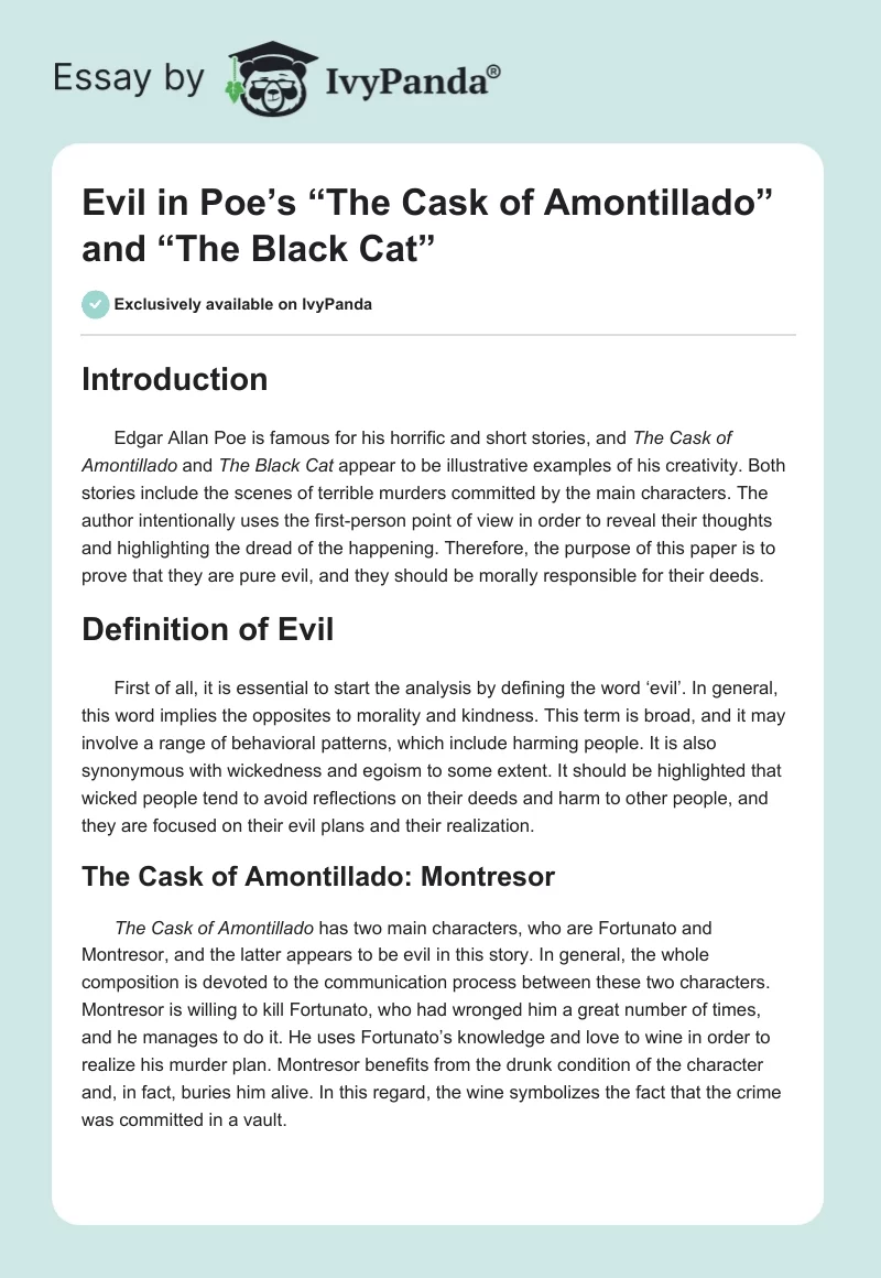 Evil in Poe’s “The Cask of Amontillado” and “The Black Cat”. Page 1
