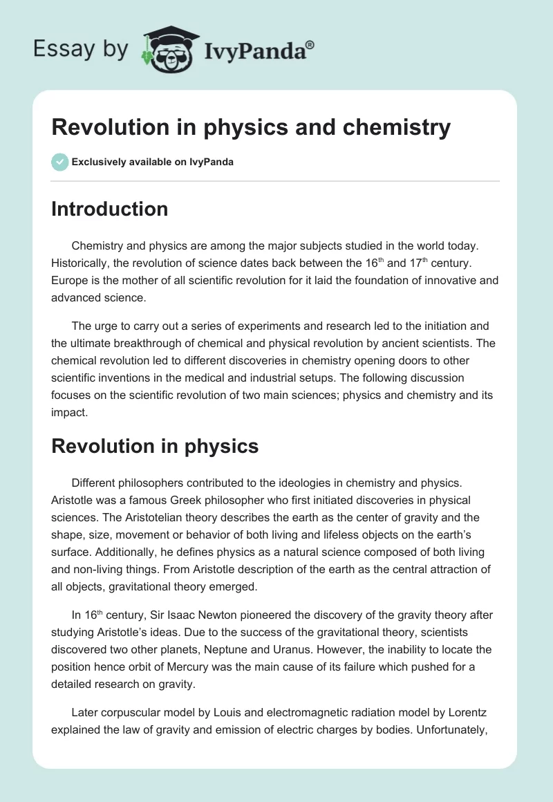 Revolution in Physics and Chemistry. Page 1