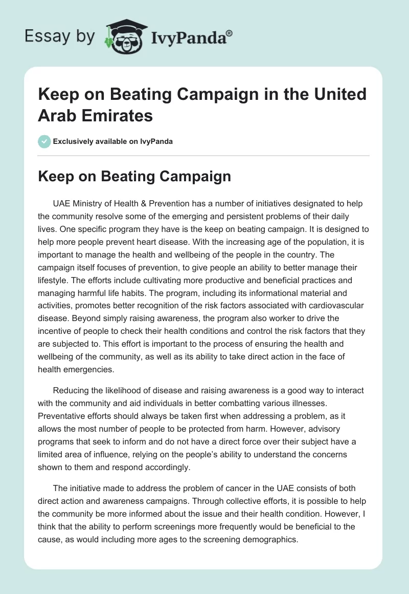 Keep on Beating Campaign in the United Arab Emirates. Page 1