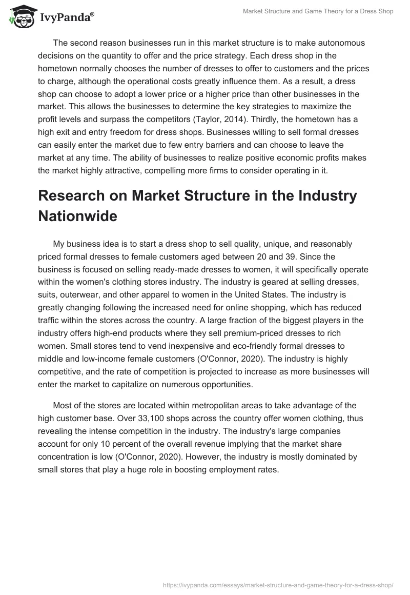 Market Structure and Game Theory for a Dress Shop. Page 2