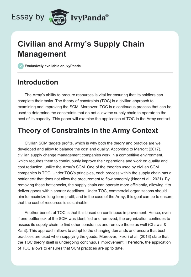 Civilian and Army’s Supply Chain Management. Page 1