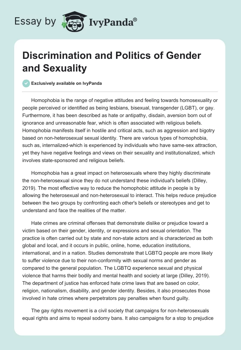 Discrimination and Politics of Gender and Sexuality. Page 1