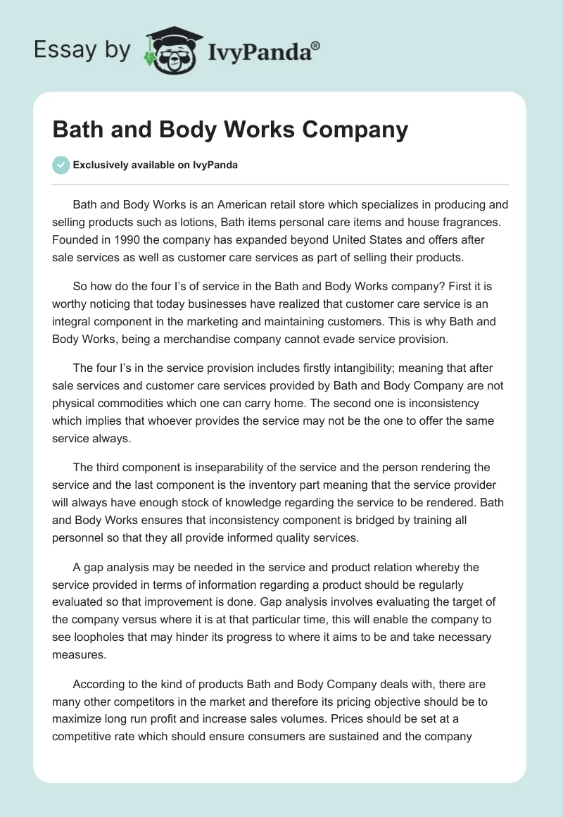 Bath and Body Works Company. Page 1