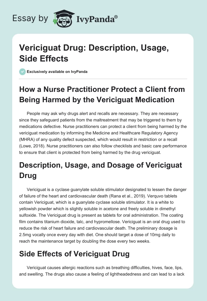 Vericiguat Drug: Description, Usage, Side Effects. Page 1