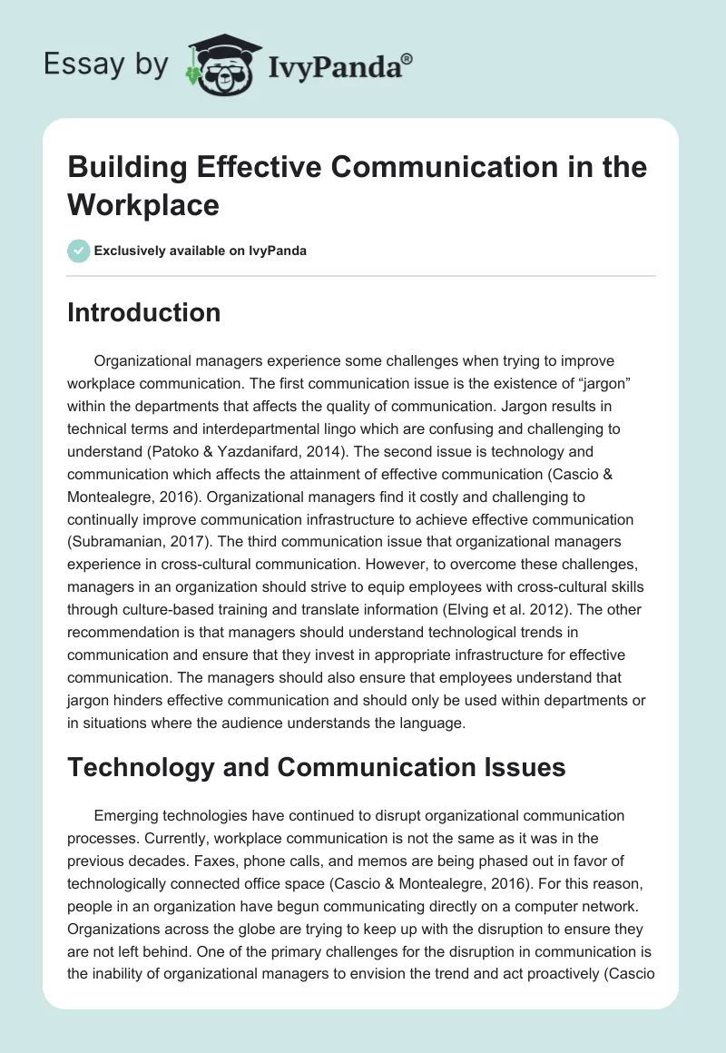 Building Effective Communication in the Workplace. Page 1