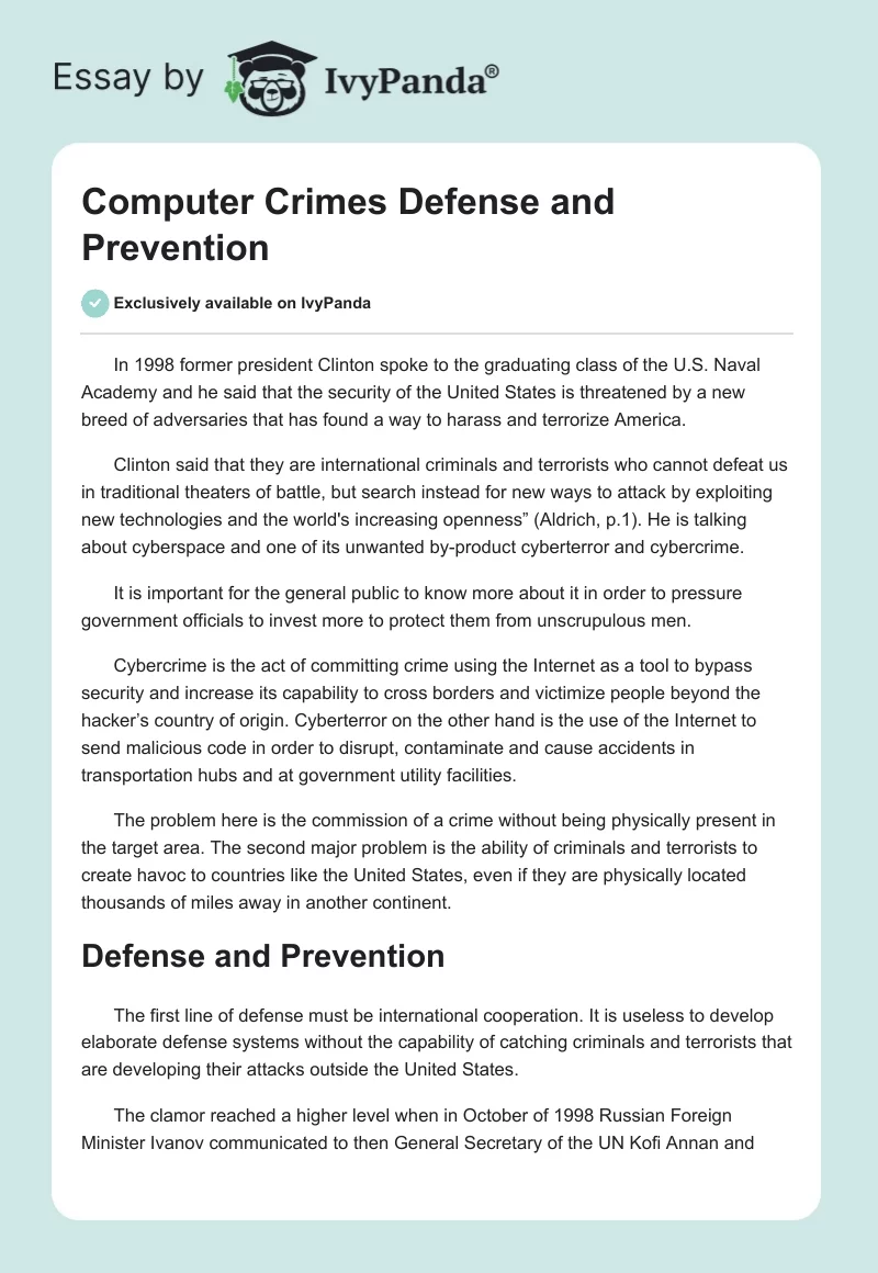 Computer Crimes Defense and Prevention. Page 1
