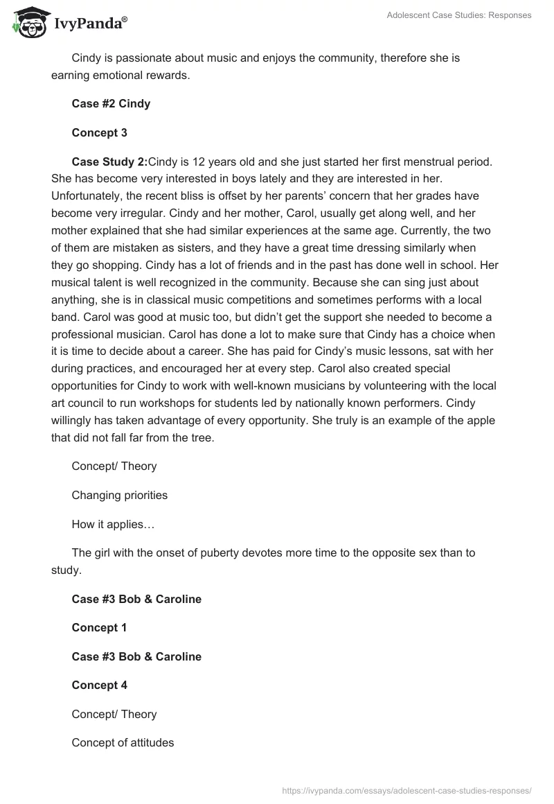 Adolescent Case Studies: Responses. Page 4