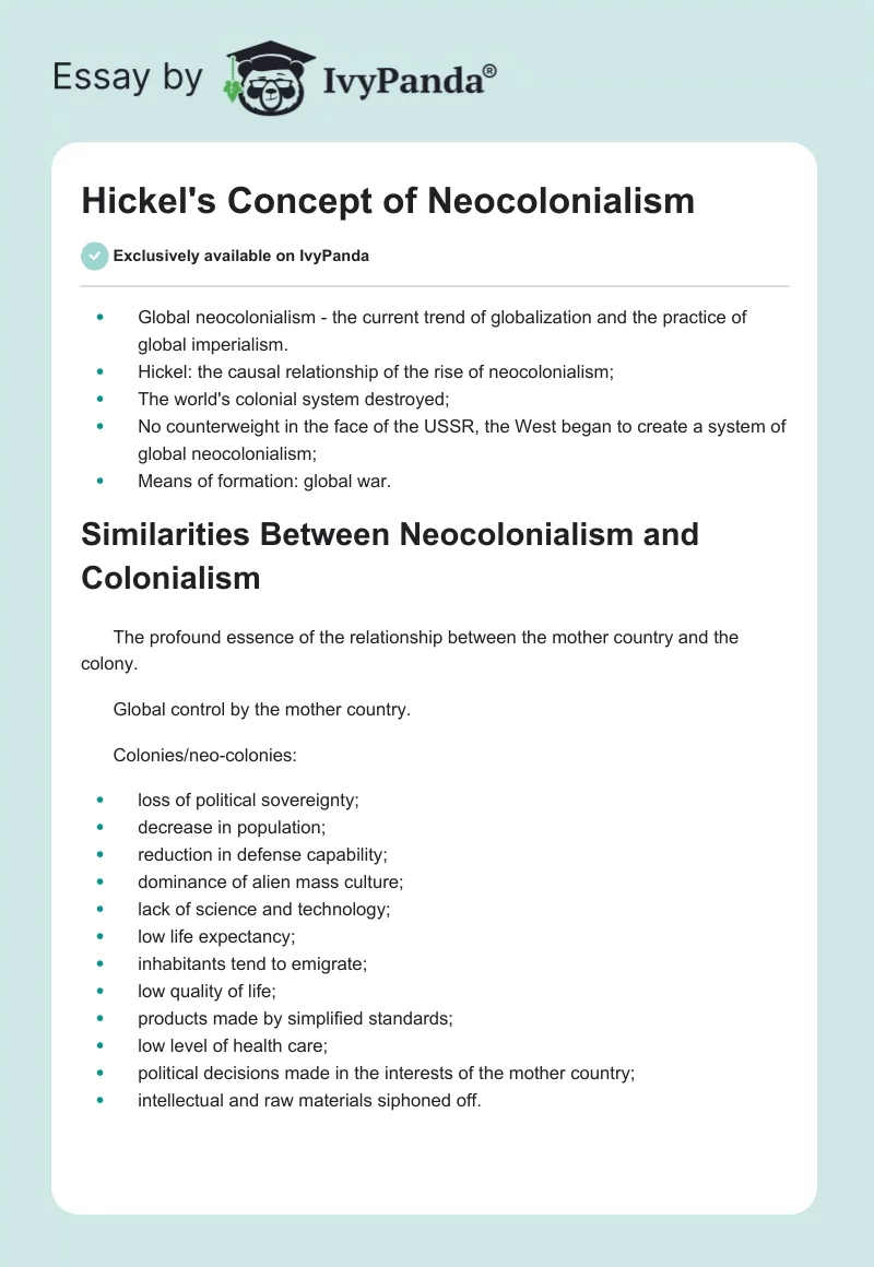 Hickel's Concept of Neocolonialism. Page 1