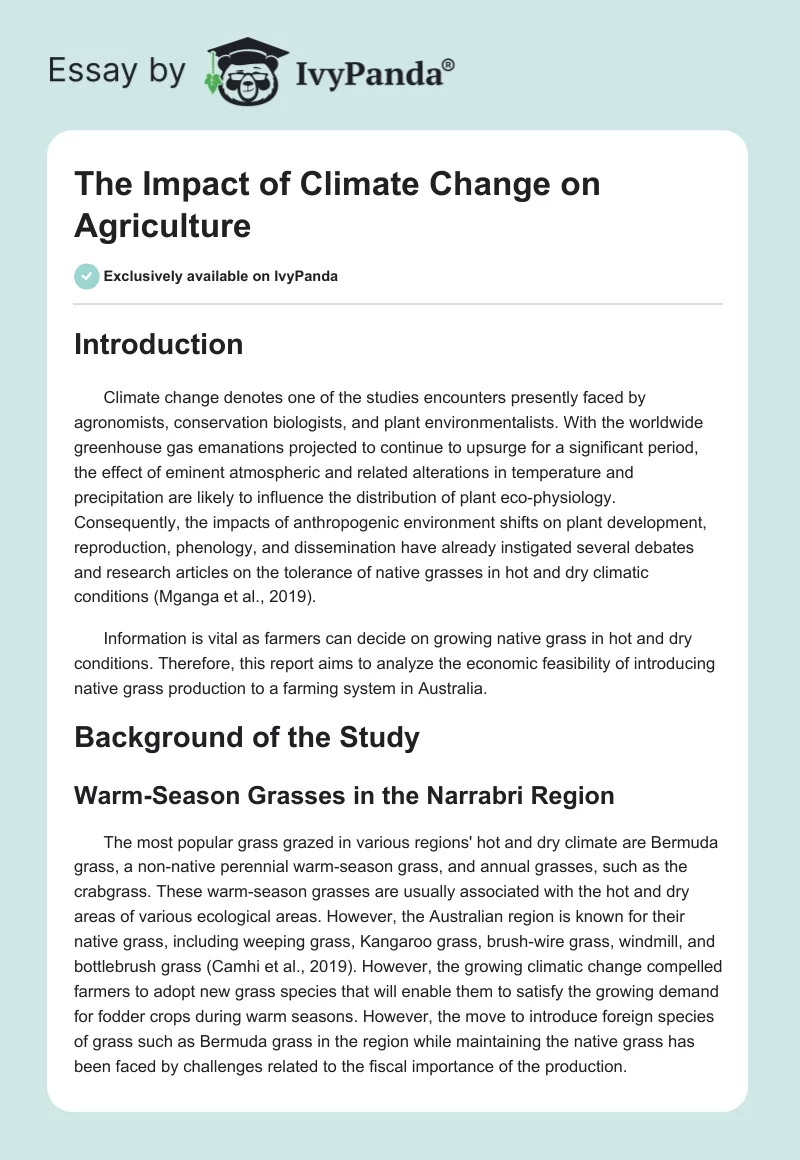 The Impact of Climate Change on Agriculture. Page 1