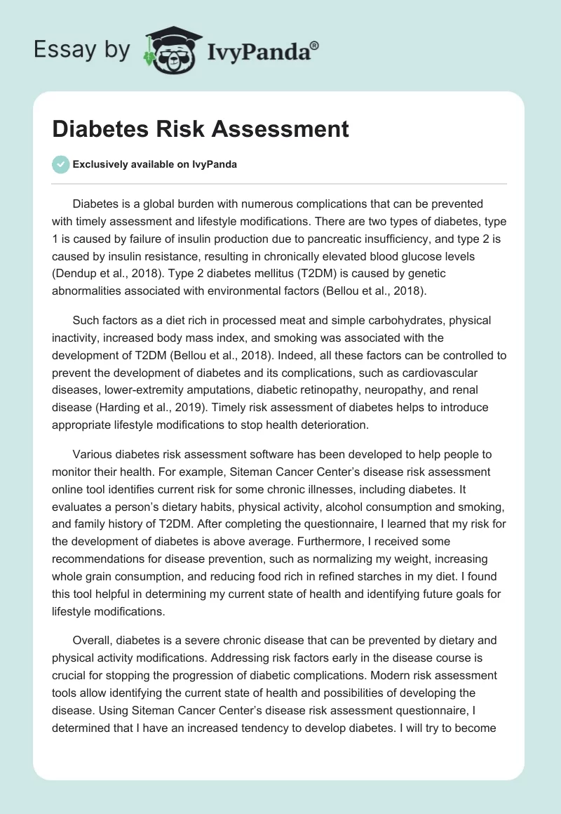 Diabetes Risk Assessment. Page 1