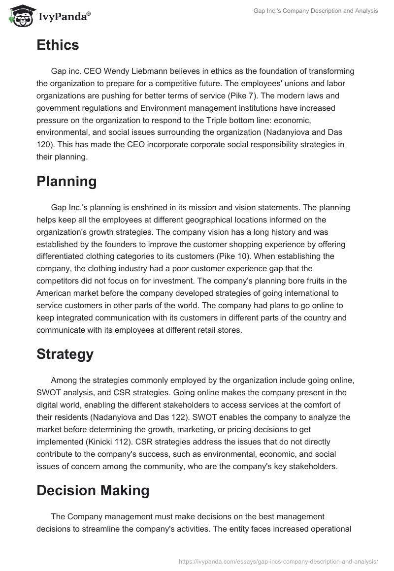 Gap Inc.'s Company Description and Analysis. Page 2