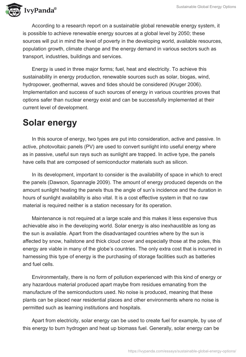 Sustainable Global Energy Options. Page 2