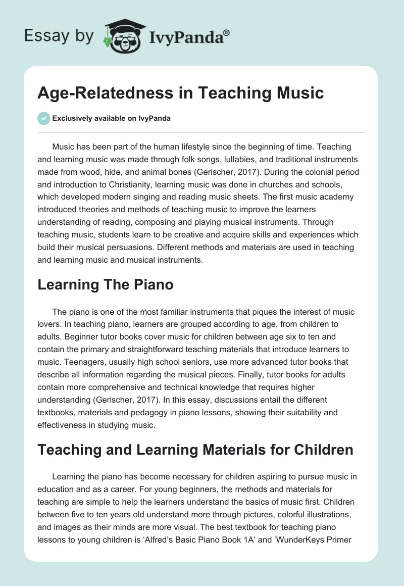 Age-Relatedness in Teaching Music. Page 1