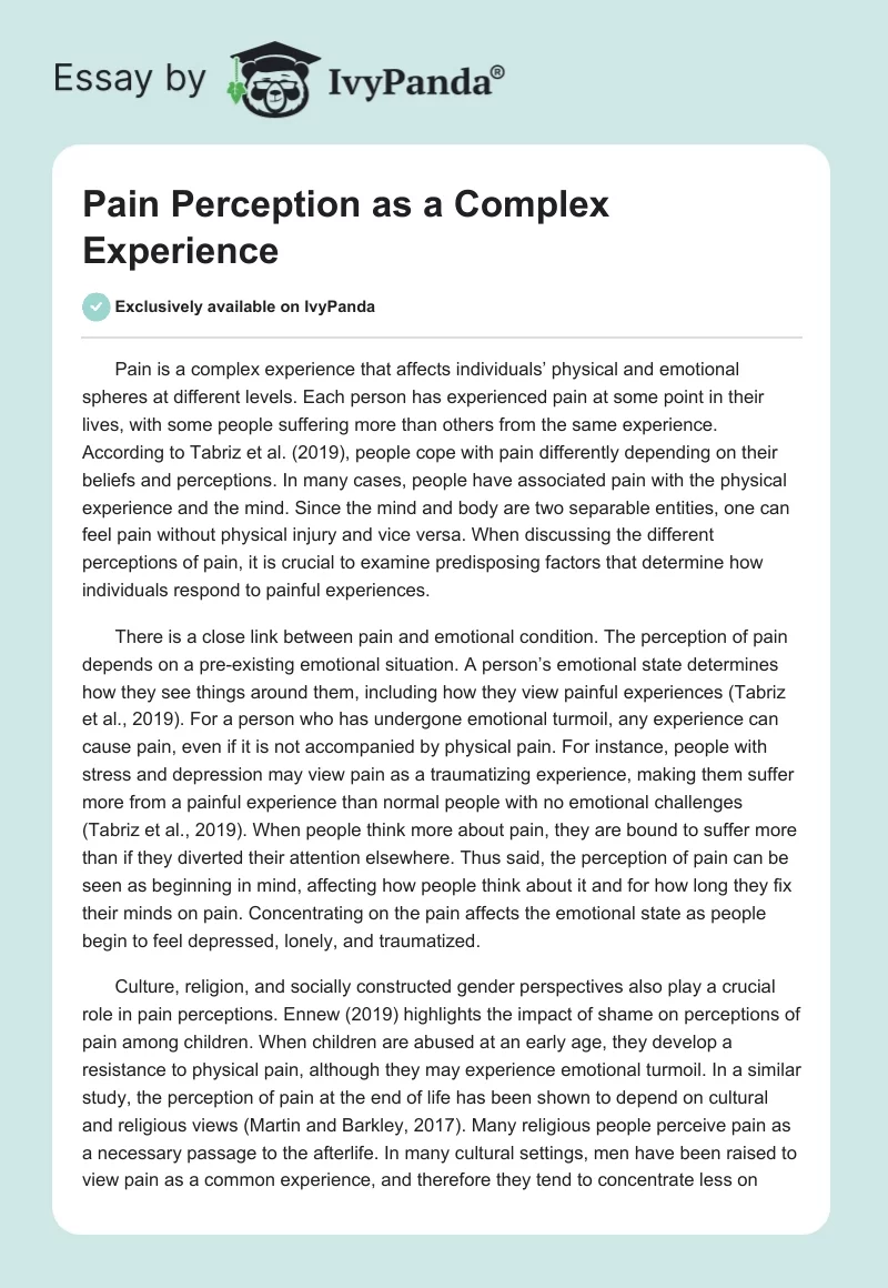 Pain Perception as a Complex Experience. Page 1