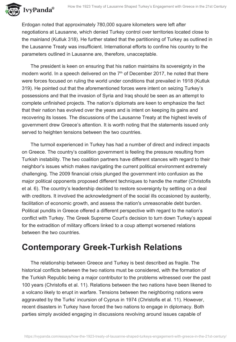 How the 1923 Treaty of Lausanne Shaped Turkey’s Engagement with Greece in the 21st Century. Page 4