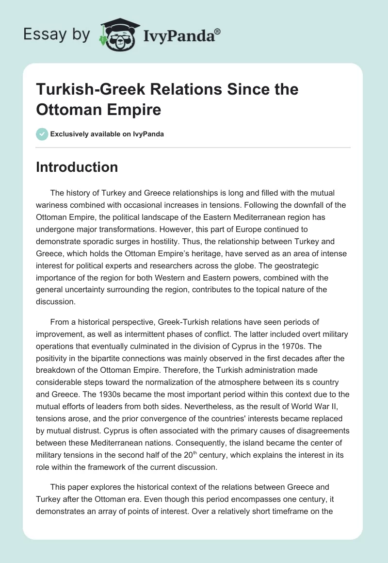 Turkish-Greek Relations Since the Ottoman Empire. Page 1