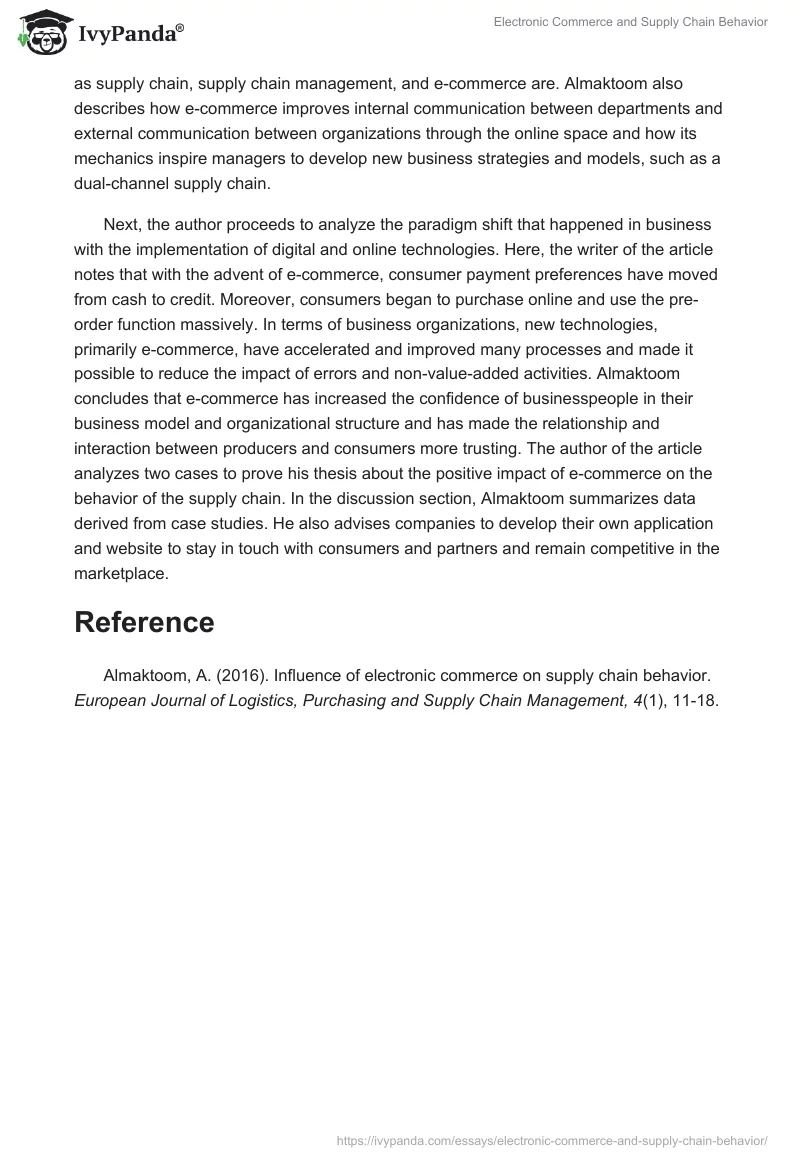 Electronic Commerce and Supply Chain Behavior. Page 2