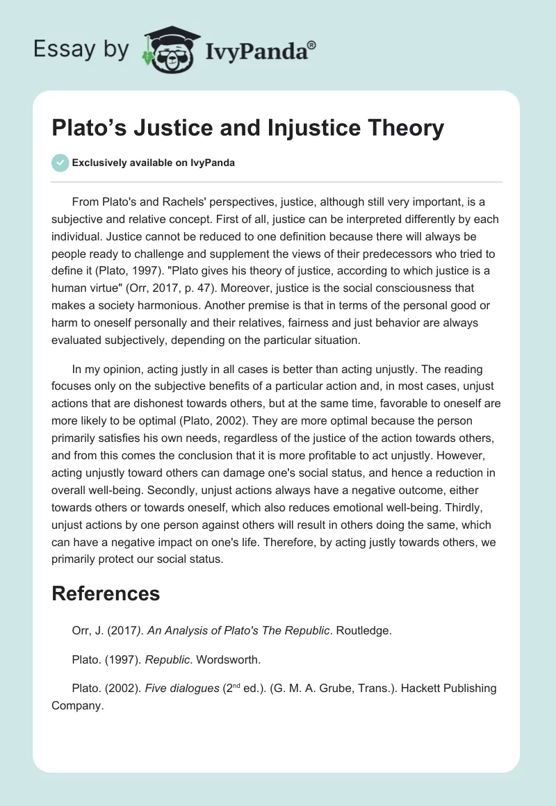 Plato’s Justice and Injustice Theory. Page 1