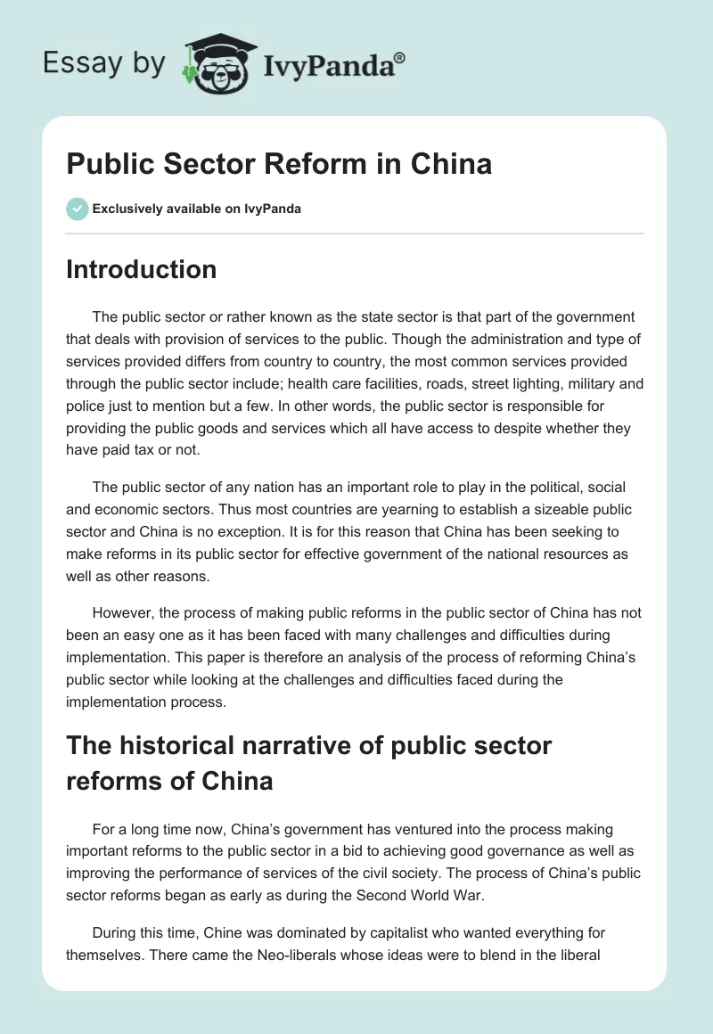 Public Sector Reform in China. Page 1