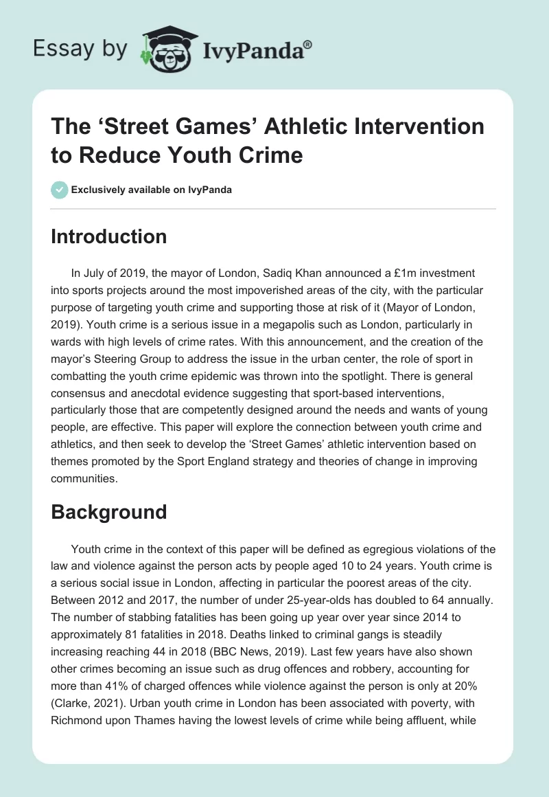The ‘Street Games’ Athletic Intervention to Reduce Youth Crime. Page 1