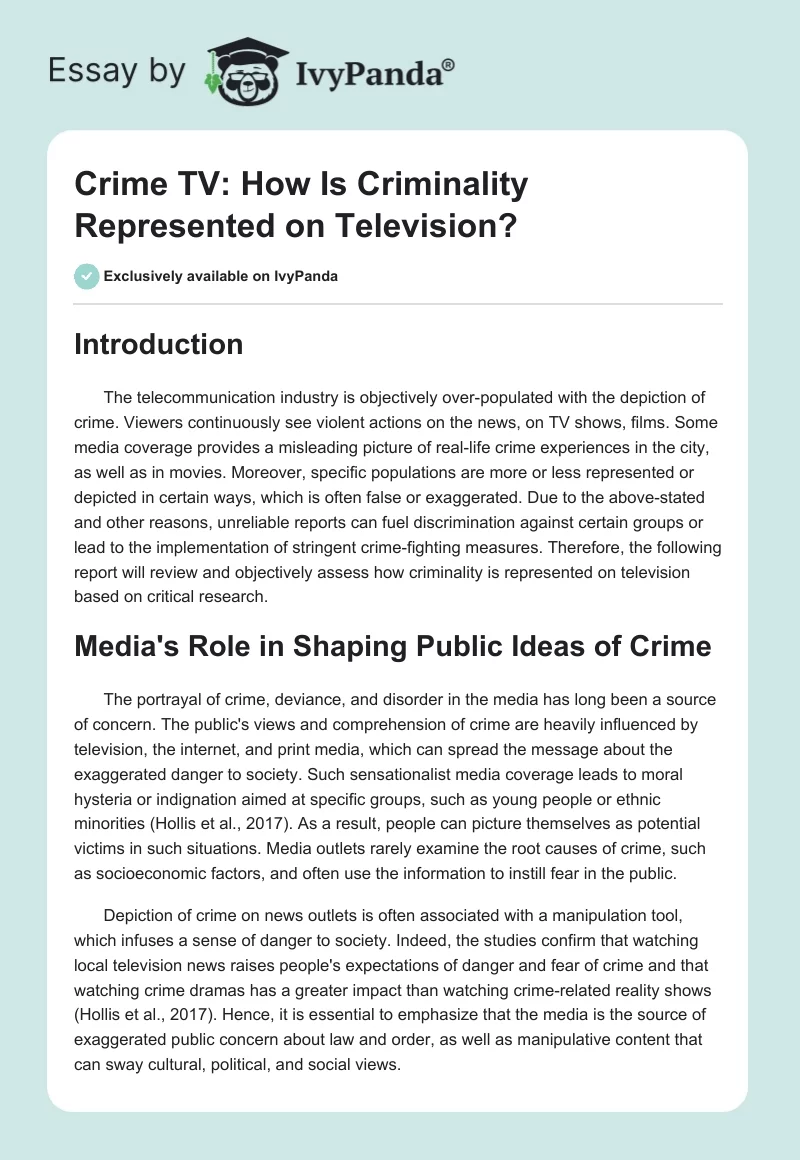 Crime TV: How Is Criminality Represented on Television?. Page 1