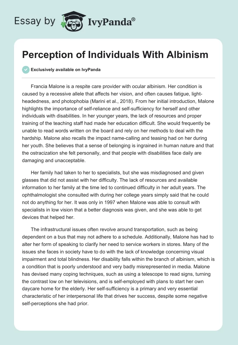 Perception of Individuals With Albinism. Page 1
