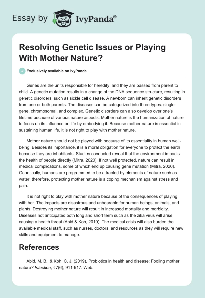 Resolving Genetic Issues or Playing With Mother Nature?. Page 1
