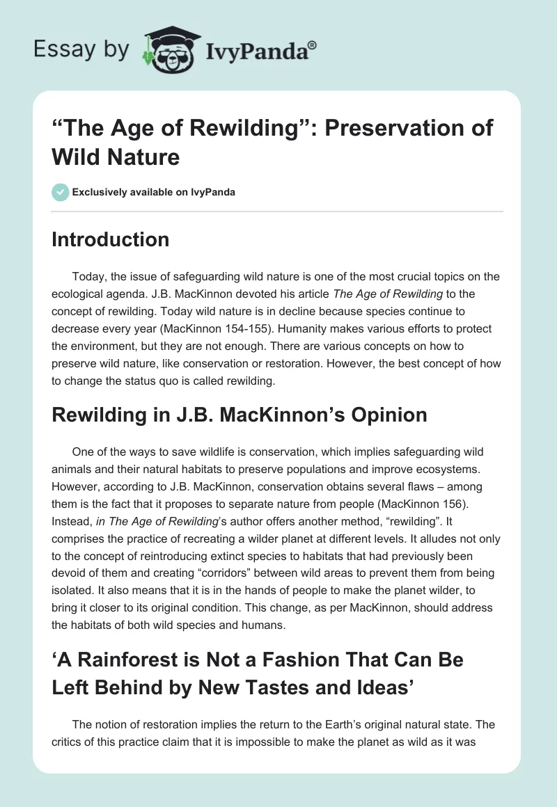 “The Age of Rewilding”: Preservation of Wild Nature. Page 1