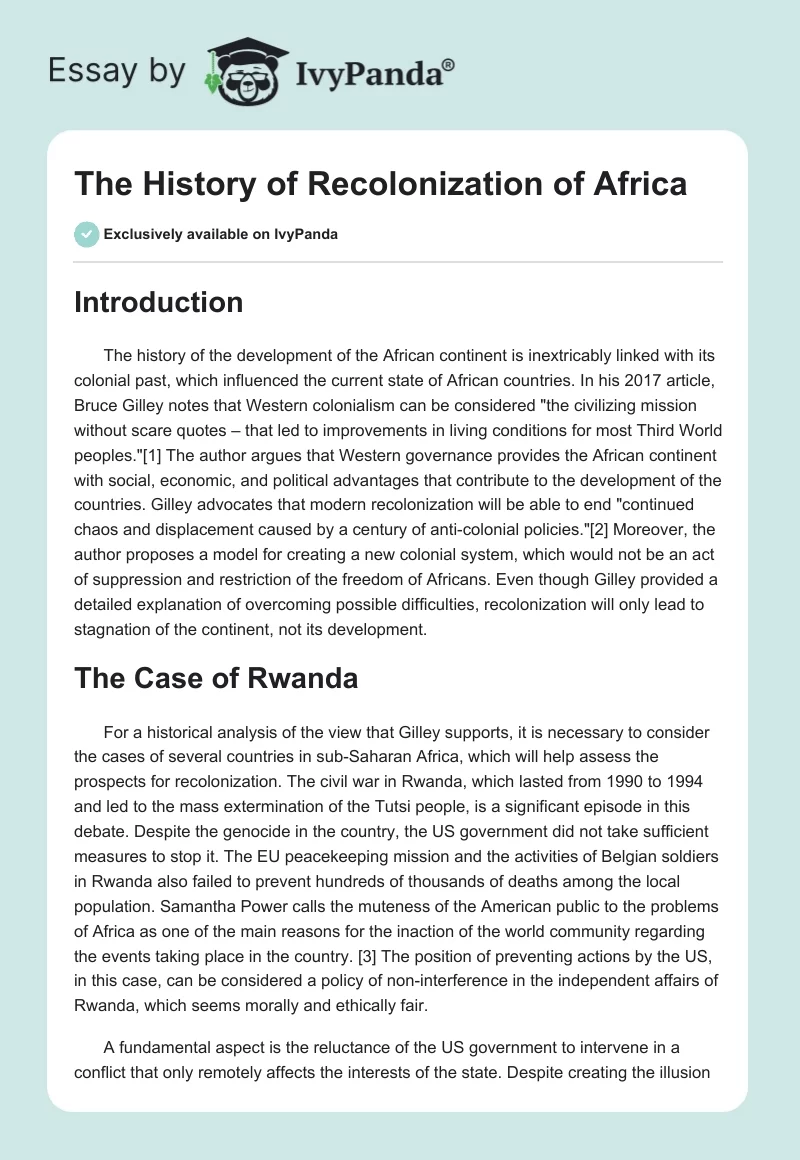 The History of Recolonization of Africa. Page 1