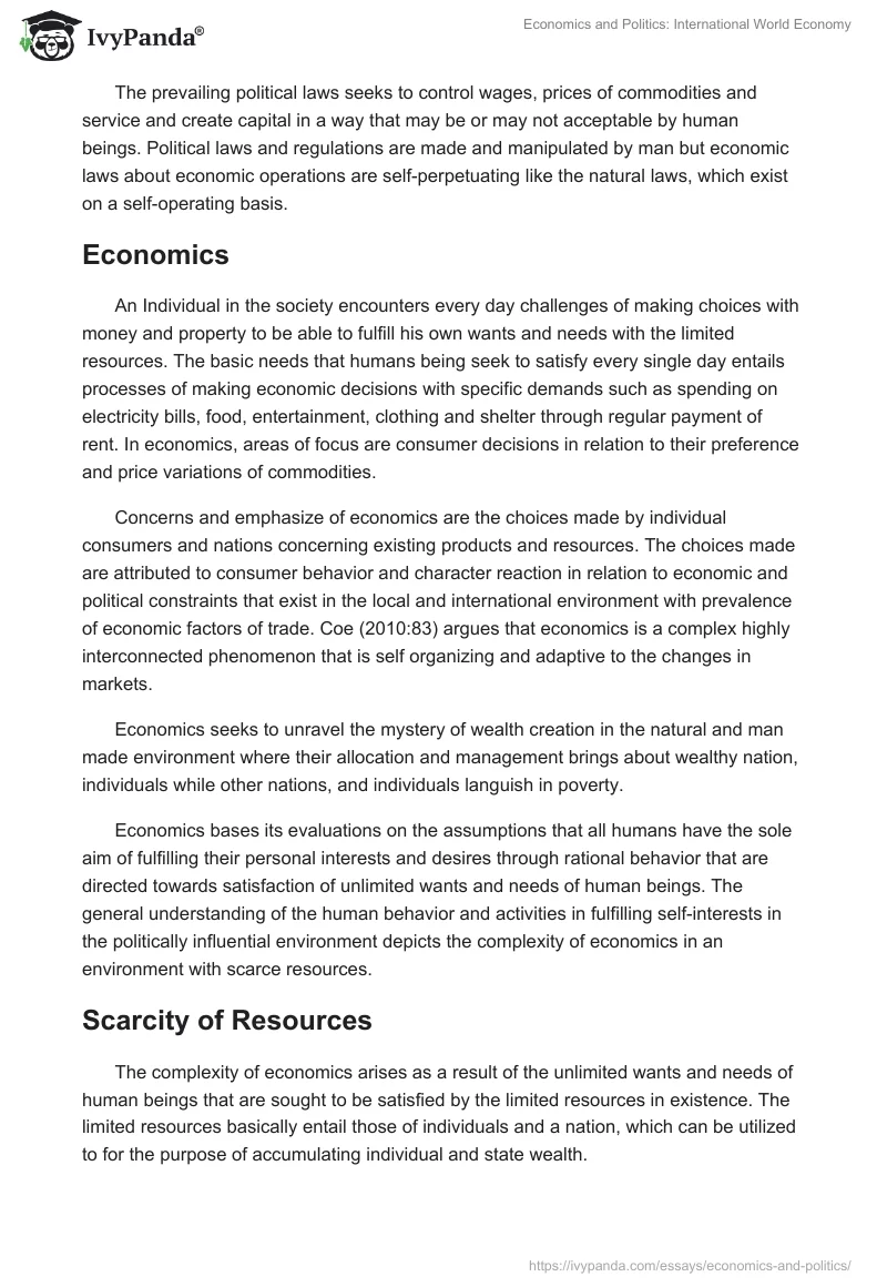 Economics and Politics: International World Economy. Page 2